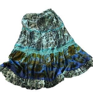 Elegant Paisley Midi Skirt in Blue and Green